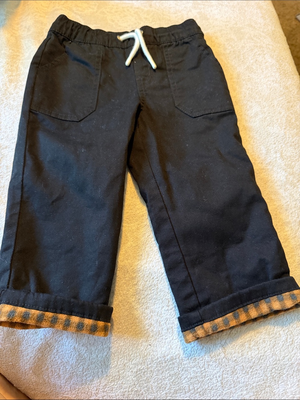 Kids Black Pull-On Pants with Drawstring